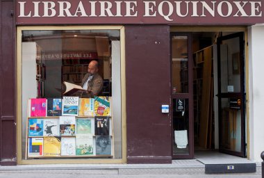 Paris, France - September 05, 2022: Showcase of a bookstore in Paris