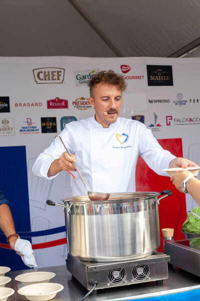 Paris, France - September 04, 2022: Evgeniy Klopotenko is a star of Ukrainian cuisine, its main promoter, Ukrainian culinary expert, chef at a gastronomic festival in Paris