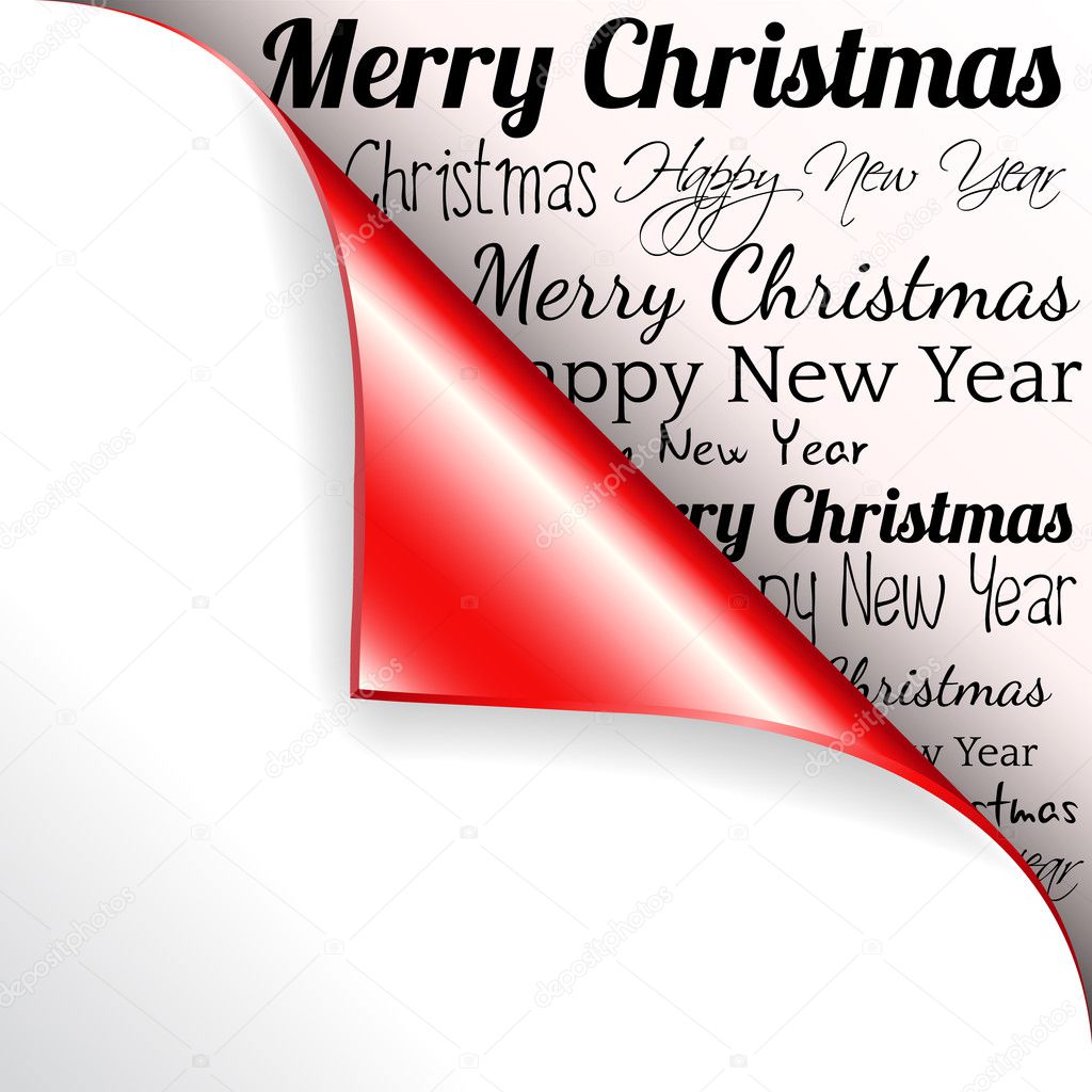 Merry Christmas and Happy New Year with red curled corner