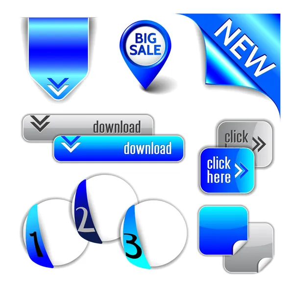 Elementos azules vectoriales - cinta, puntero, esquina, flecha, botón, opción — Archivo Imágenes Vectoriales