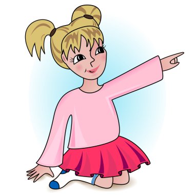 oturma ve bir şeye işaret eden küçük kız - vektör