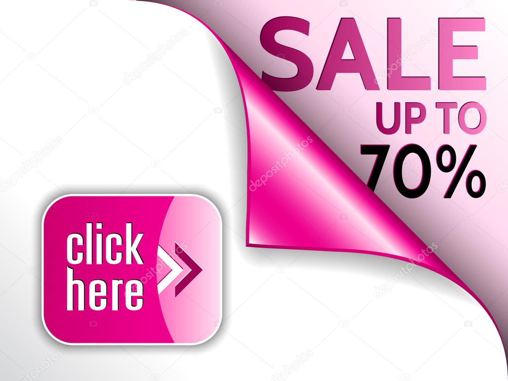 Vector pink curled corner with sale and click here button