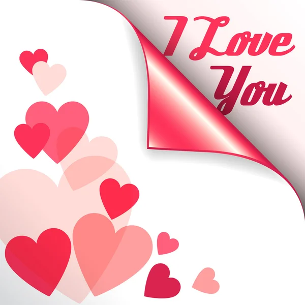 Vector pink funny heart with curled corner and text I Love You — Stock Vector