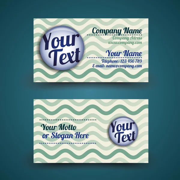Vector business card with pin and wave background - front and back site — Stock Vector