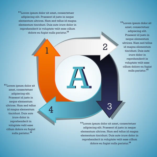 Options de flèche dans le cercle - bleu, blanc, orange, un, deux, trois, quatre — Image vectorielle