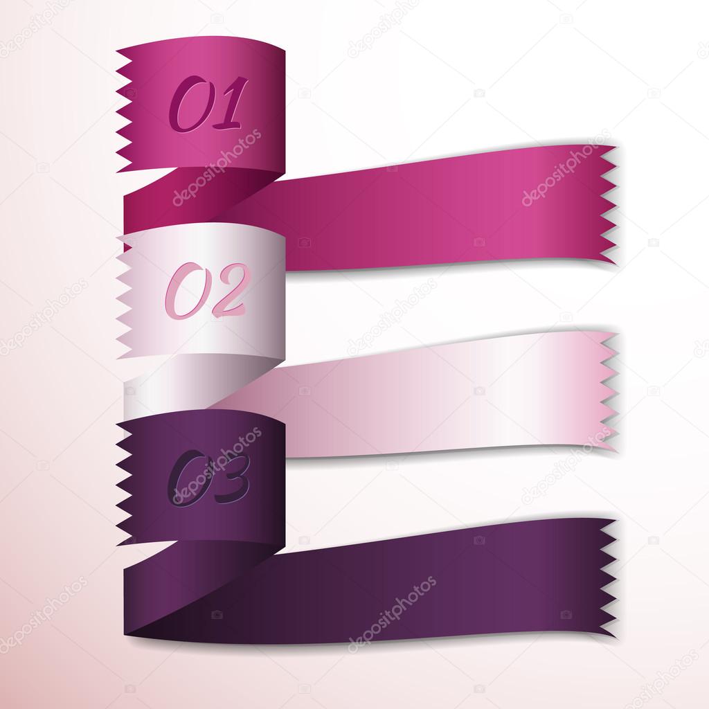 option ribbon with zigzag edge - purple tone, one, two, three number