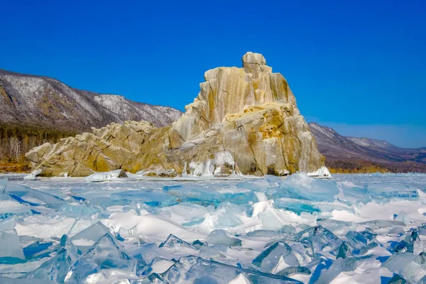 Winter Sur Baikal Glace Bleue — Photo