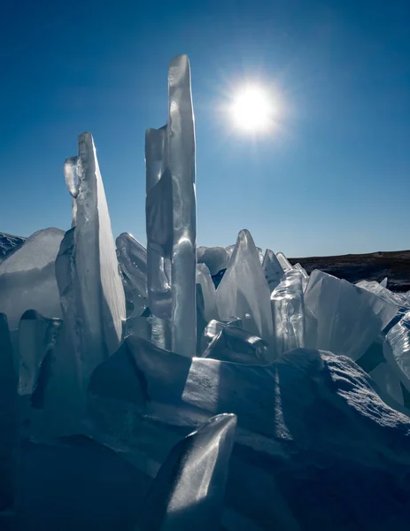 Winter Sur Baikal Glace Bleue — Photo