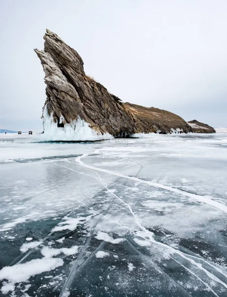 Winter Sur Baikal Glace Bleue — Photo