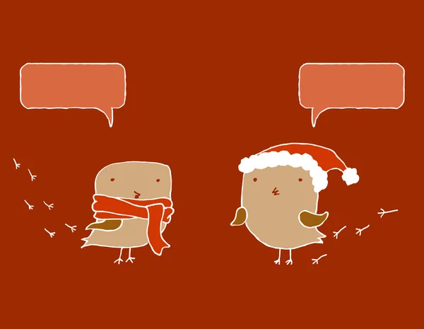 Due uccelli natalizi con bolle vocali . — Vettoriale Stock
