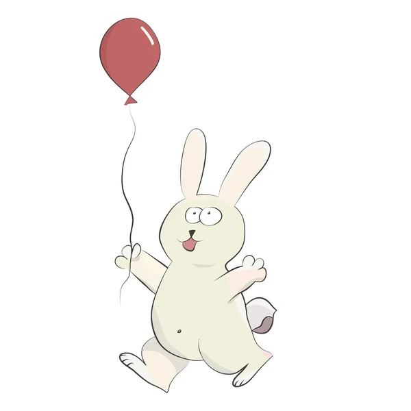 Χαριτωμένο κουνέλι χαρούμενος που παίζει με μπαλόνι Ηλίου. — Διανυσματικό Αρχείο