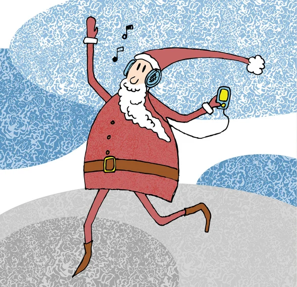 Веселый Санта-Клаус слушает и танцует . — стоковый вектор