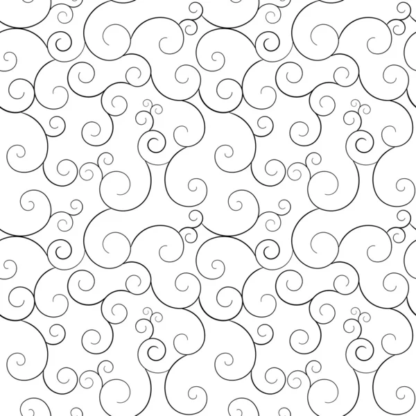 Seamless monochrome swirly patterns, vector background. — Stock Vector