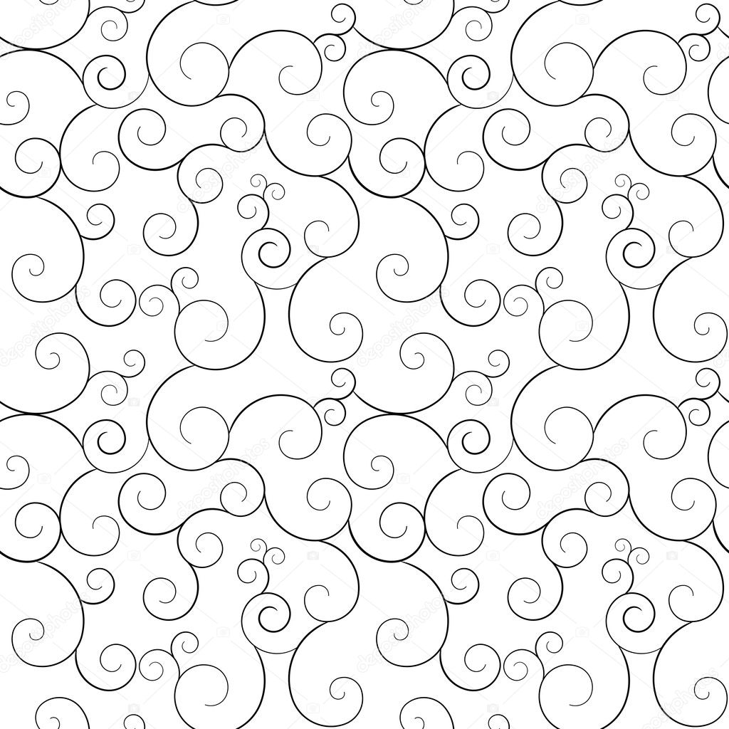Seamless monochrome swirly patterns, vector background.