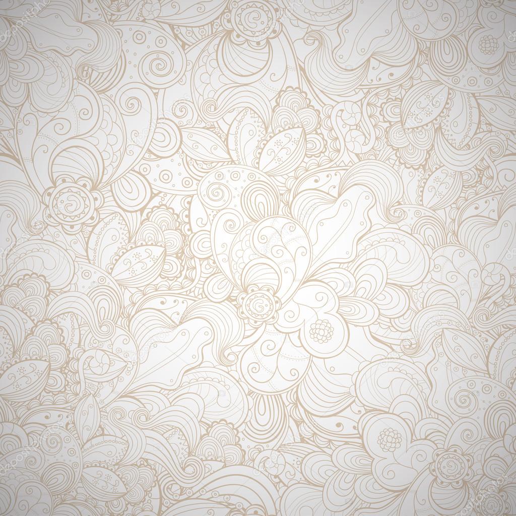 Floral seamless beige abstract hand-drawn card.