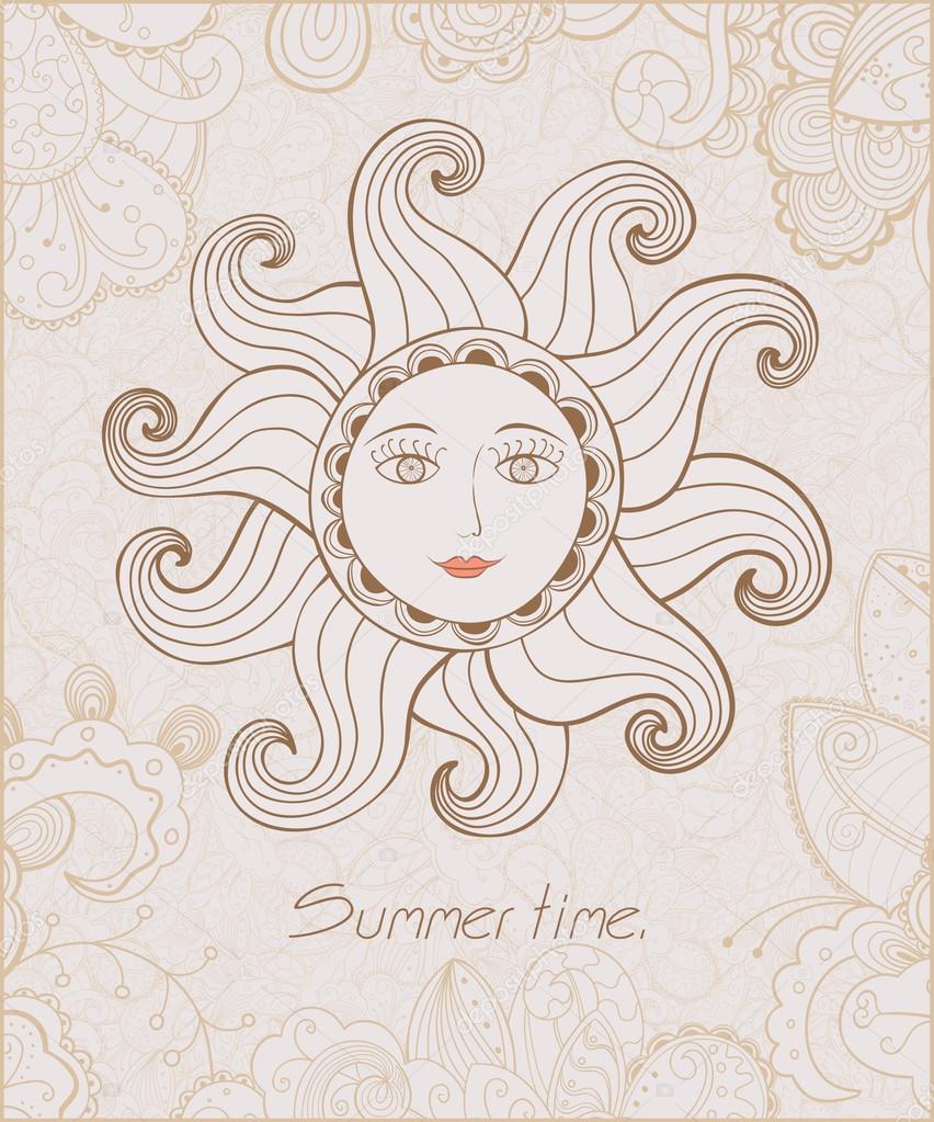 Tribal illustration of Sun with kind face.