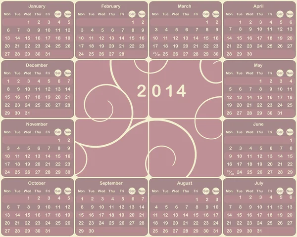 Vektorové Evropský kalendář pro rok 2014. — Stockový vektor