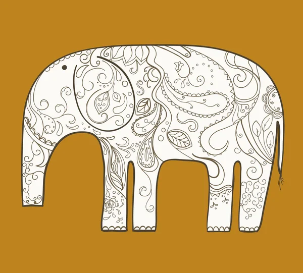 Ручной рисунок слона с цветочным узором . — стоковый вектор