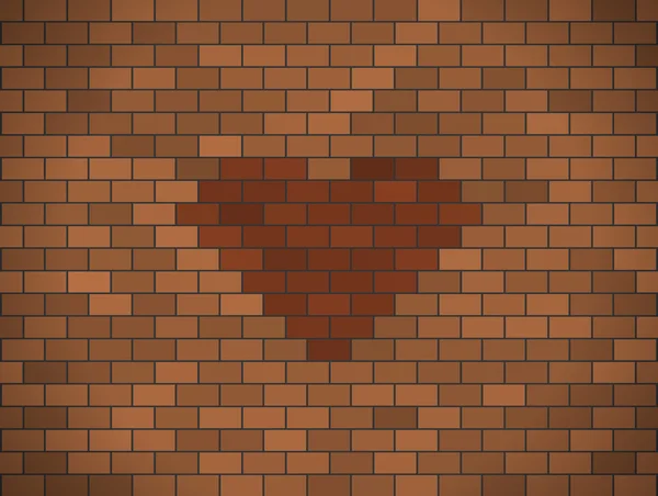 Muro di mattoni marrone con cuore rosso . — Vettoriale Stock