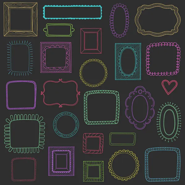 Conjunto vectorial de marcos de fotos vintage, estilo garabato dibujado a mano, marcos de fotos ornamentales antiguos y lindos — Vector de stock