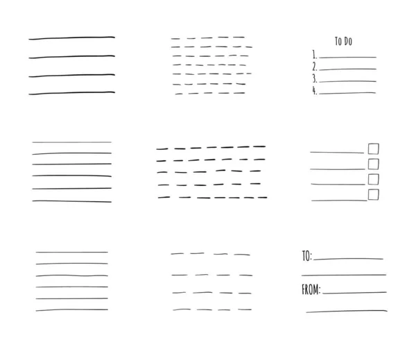 Uppsättning horisontella vektorlinjer. Marker handritad linje gräns set och klotter designelement. Handritade grunge penseldrag. — Stock vektor
