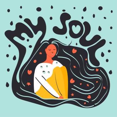 Anxiety and depression illustration. unhappy lonely crying woman suffering. The girl is sad or cheer