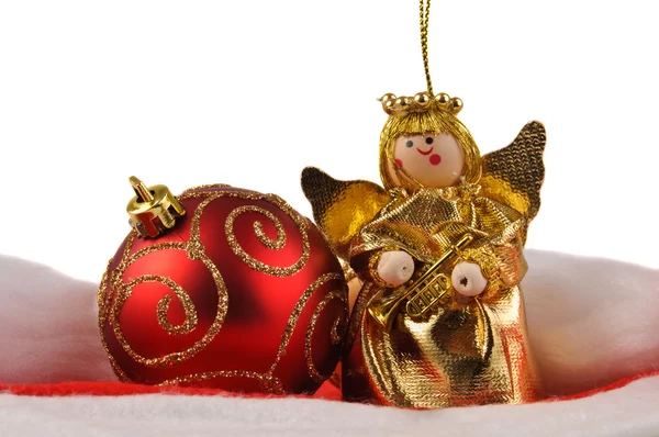 Christmas ball and angel doll — Stock Photo, Image