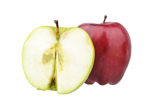 一红色和绿色的苹果的一半 — 图库照片