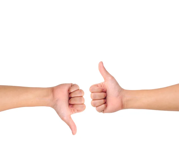 Thumb up and thumb down hand signs — Stock Photo, Image