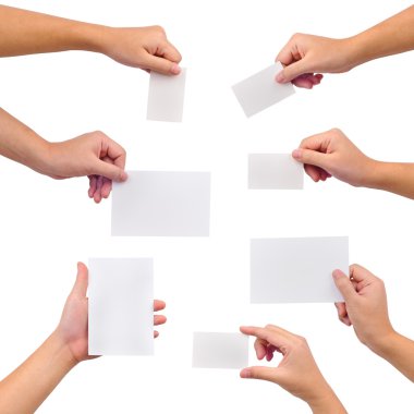 Collection of blank cards in a hand clipart