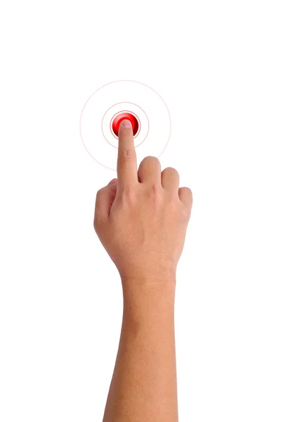 Hand pushing a red button — Stock Photo, Image