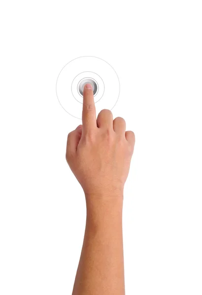 Hand pushing a gray button — Stock Photo, Image