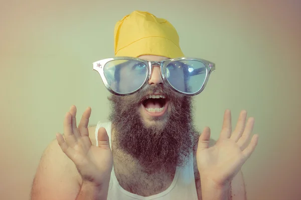 Wacky Excited Bearded Man — Stock Photo, Image