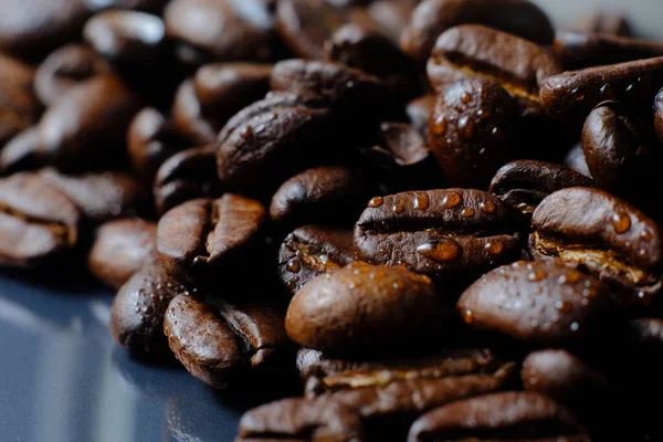 Makro Sabah Kahvaltısı Için Taze Kahve Çekirdeklerini Yakın Plan — Stok fotoğraf