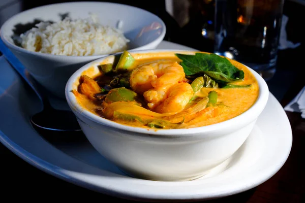 Restaurant Cuisine Thaïlandaise Épicé Lait Coco Panang Kung Curry Crevettes — Photo