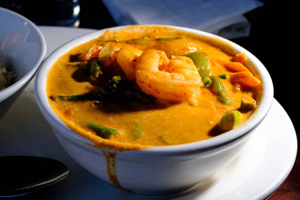 Restaurante Comida Tailandesa Picante Leche Coco Panang Kung Camarones Curry —  Fotos de Stock