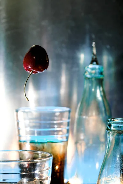 Cherry Floats Air Balloon Surrounded Cola Bottles Paris France — Stock fotografie