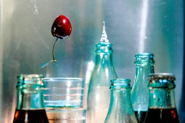 Cherry Floats Air Balloon Surrounded Cola Bottles Paris France — Stock fotografie