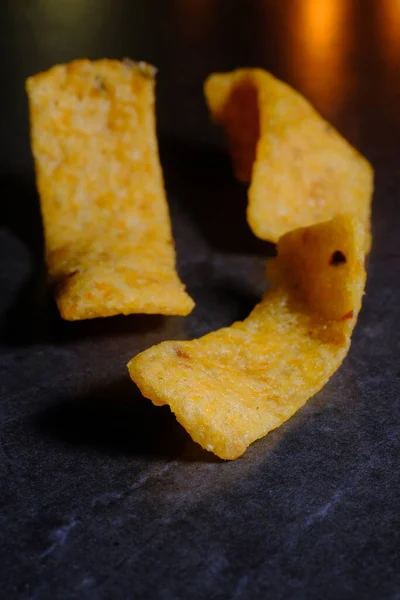 Macro Closeup Salty Junk Food Corn Chips — Fotografia de Stock