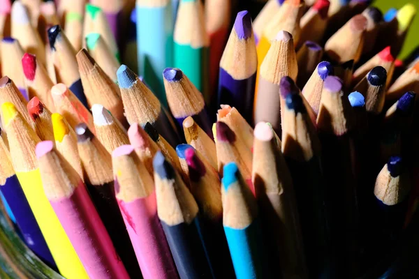 Vibrant Multicolored Variety Artist Colored Pencils Still Life — стоковое фото