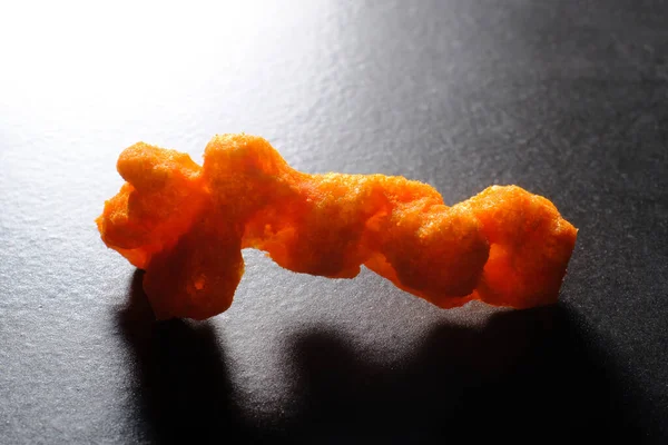 Cheese Puff Unhealthy Junk Food Snack Macro Closeup — Stock Photo, Image