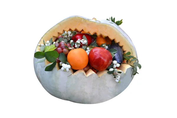 Кошик з фруктами Гарбузове різьблення — стокове фото