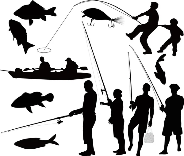 Fischer beim Fischfang — Stockvektor