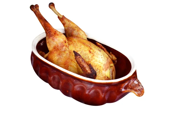 Pollo al horno en una sartén de hierro — Foto de Stock