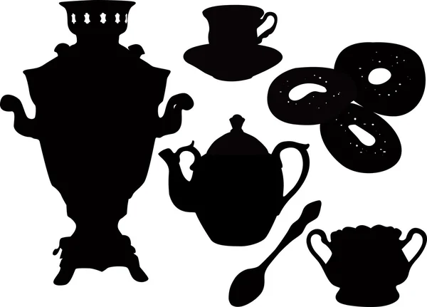 Samovar and tea pots — Stock Vector