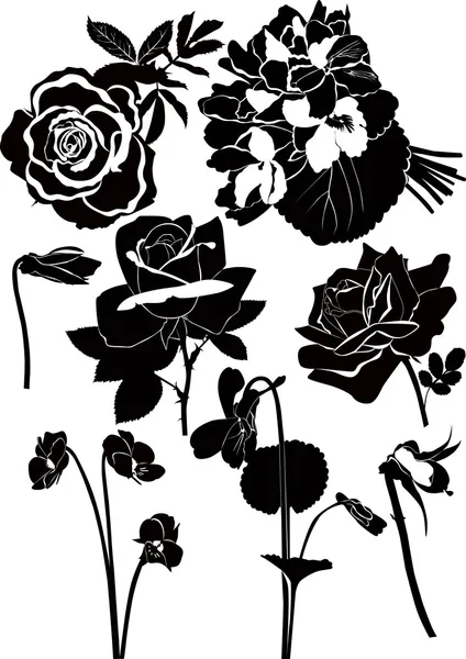 Ramo de flores violetas vacaciones aisladas Pansies madera y rosas — Vector de stock