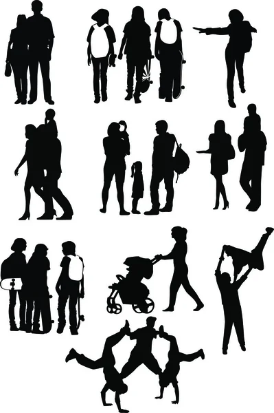 Vector figures of beautiful enamoured of pairs guys and girls children — Stock Vector