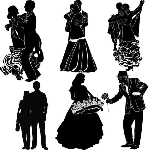 Silhouettes symbolizing dancing and relationships of  partners