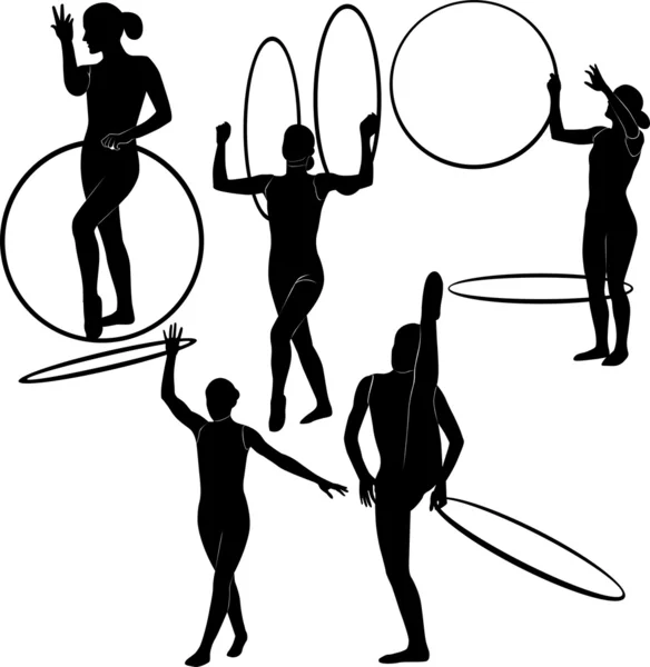 Gymnasts with hoops — Stock Vector