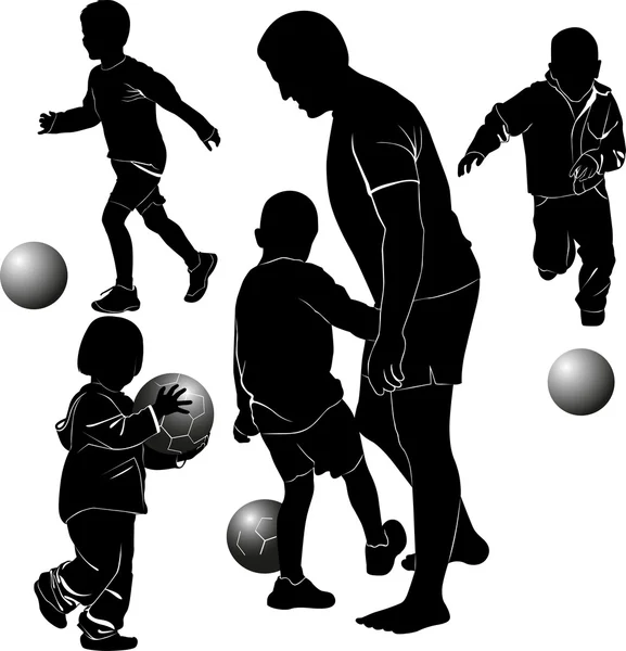 Hombre y niños jugando pelota — Vector de stock